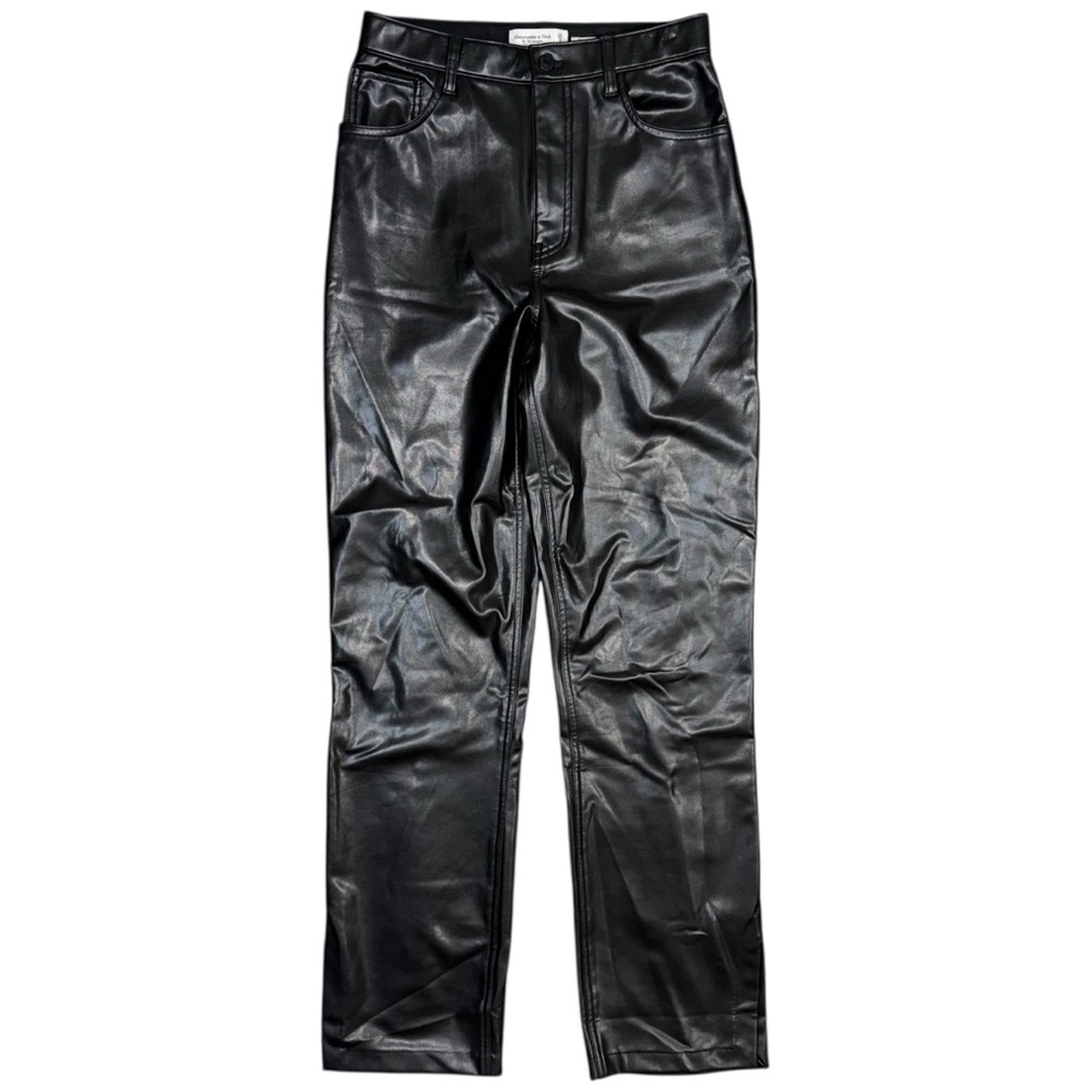 Abercrombie & Fitch 90s Straight Leather Pants Ultra High Rise Split Hem 8 LONG